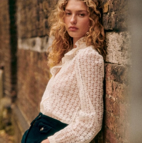 SÉZANE Cathy Guipure Embroidered White Lace Button Front Blouse NWOT - Picture 2 of 16